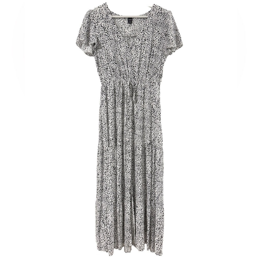Black and White Dalmatian Print Tiered Ruffled Viscose Sundress Dress - Picture 2 of 9